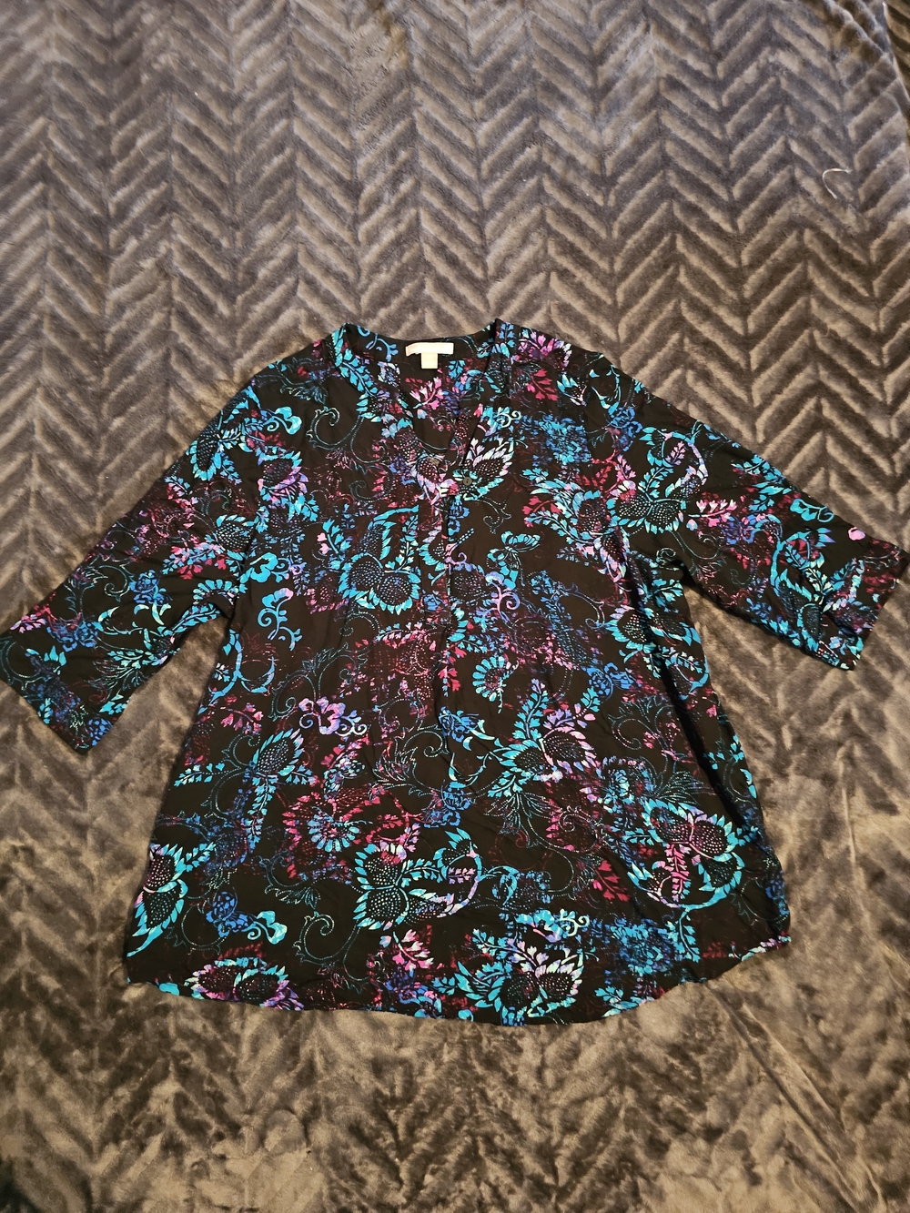Woman Within Floral Tunic Blouse Women's Large 18/20 3/4 Sleeve